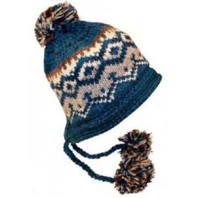 Bonnet en laine avec pompons - Turquoise avec motif diamant (Unsiex)